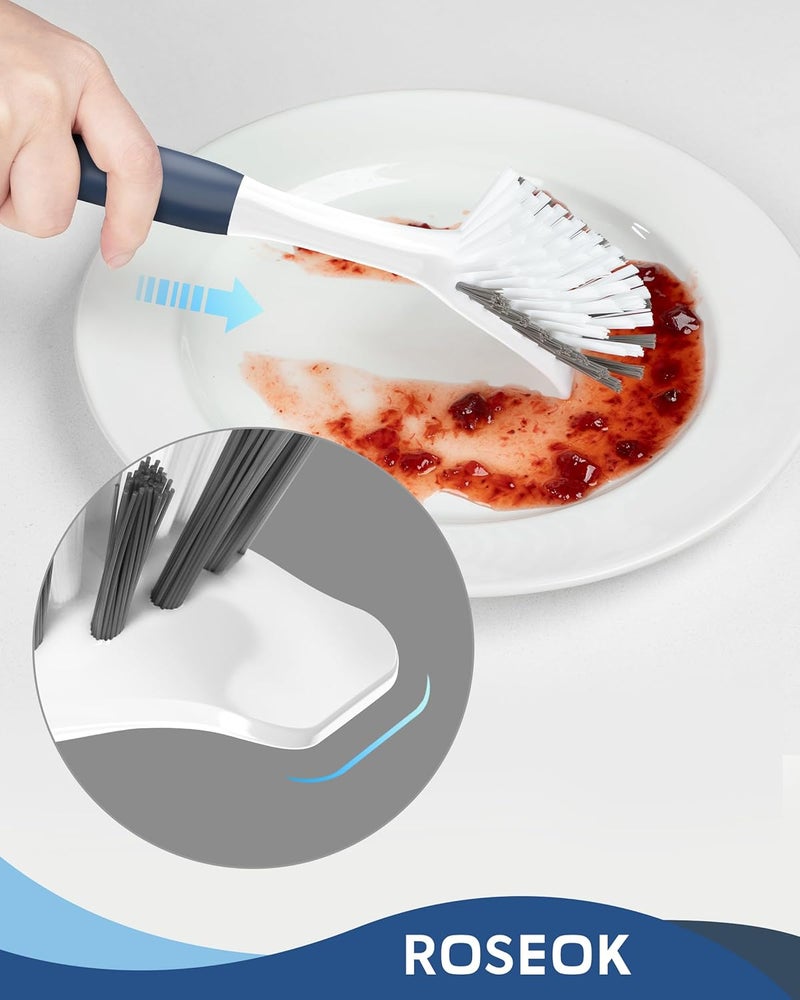 ROSEOK Dish Brush with Built-in Scraper,Kitchen Scrub Brush for Cleaning Dishes,Pots,Non-Stick Pans and Sinks,Navy Blue,2 Pack - Image 2